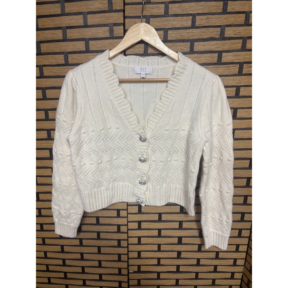Kut From The Kloth Ivory Cropped Blingy Button Sweater Size Large